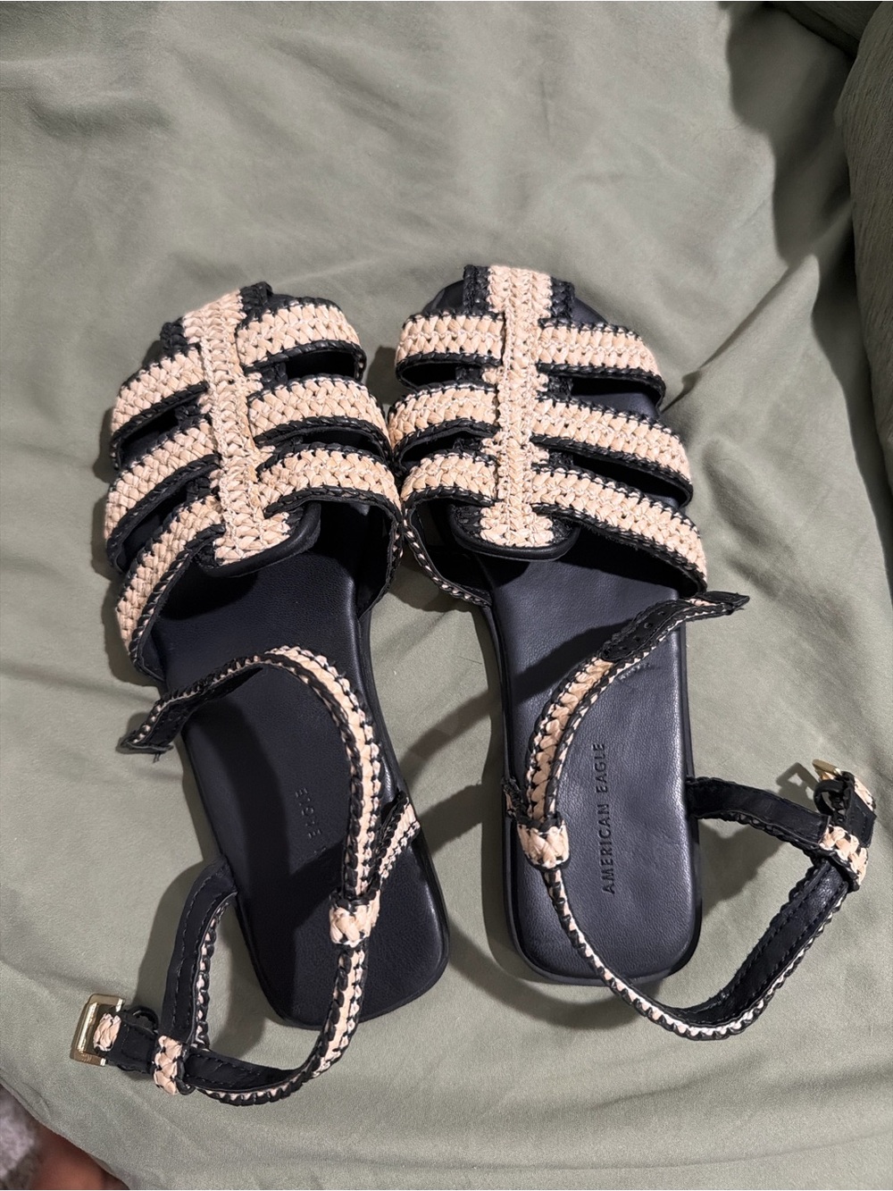 American Eagle Outfitters Black and Beige Braided Strap Sandals